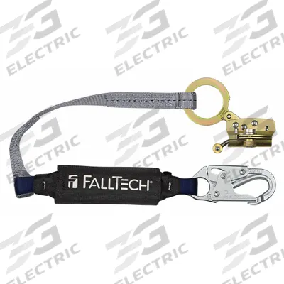 FALLTECH Shock-Absorbing Lanyard: 310 lb Capacity, Steel - Rope Grabs with Shock-Absorbing Lanyard for Vertical Rope Lifelines