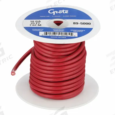 GROTE Primary Automotive Wire: GPT, 25 ft, 1 Conductor, 10 AWG, Red - PVC-Insulated General Purpose Primary Wires