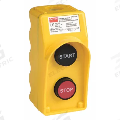 Dayton Pendant Control Station: (2) Push Buttons, 1NO/1NC, Start/Stop - Push-Button Pendants