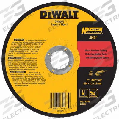 DEWALT Abrasive Cut-Off Wheel: Type 1, 7" x 0.045" x 7/8", Aluminum Oxide, 60 Grit - General Purpose Cut-Off Wheels for Carbon & Stainless Steel