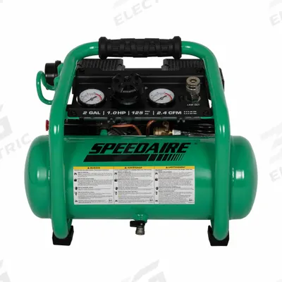SPEEDAIRE Air Compressor: Quiet, Oil Free, 2 gal, Hot Dog, 1 hp, 2.4 cfm @ 90 psi - Hand Carry Portable Electric Air Compressors