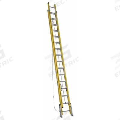 WERNER Extension Ladder: 32 ft Ladder Size, Fiberglass, 375 lb Load Capacity, 91 lb Wt - Leg Leveling Non-Conductive Fiberglass Extension Ladders