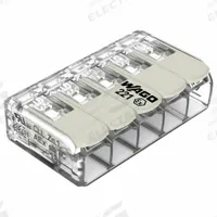 WAGO Lever Wire Connector: 5 Port, 20 AWG – 10 AWG Solid Wire Size Range, 30 A, 440 V, 221 Ex Series (MPN 221-685). Key specifications — Brand: WAGO; Product Type: Lever; Series: 221 Ex.