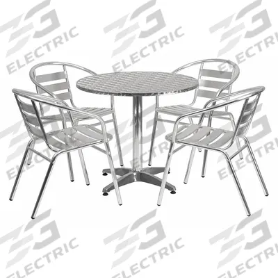 FLASH FURNITURE Round Patio Table Set: Gray, Metal Chair Back, 31 1/2 in Table Dia, Metal - Round Patio Table Sets