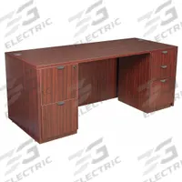 REGENCY Office Desk: Melamine, Mahogany, 2 Pedestals, 5 Drawers, 71 in Overall Wd, 29 in Overall Ht (MPN LDPF7135MH). Key specifications — Desktop Material: Melamine; Includes Modesty Panel: Yes; Kit Product Type: Rectangular Office Desk; Desktop Color: Mahogany; Brand: REGENCY; Frame Color: Mahogany; Frame Material: Melamine; Product Type: Rectangular Office Desk.