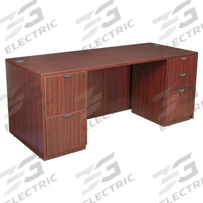 REGENCY Office Desk: Melamine, Mahogany, 2 Pedestals, 5 Drawers, 71 in Overall Wd - Pedestal Desks