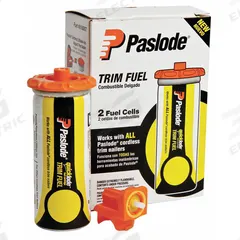 PASLODE Universal Short Yellow Trim Fuel Cell: Cordless Finish Nailers Compatible (MPN 816007). Key specifications — attr1171103: PASLODE; attr1171109: (2) Twist on External Metering Valve Adapters; attr1180017: Universal Short Yellow Trim Fuel Cell; attr1180018: Cordless Finish Nailers.