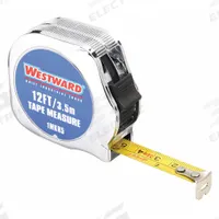 WESTWARD Tape Measure: Nonmagnetic Single Hook Tip, 12 ft / 3.5 m, Chromed Plastic, Silver (MPN 1MKR5). Key specifications — attr935324: WESTWARD; attr942259: Silver; attr935328: 1/32 in (1st 6 in); attr935329: Feet; attr935337: Metric/SAE; attr936607: Manual Lock; attr985315: 5 m or less; attr972446: Inch/Metric.