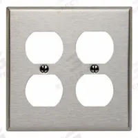 LEVITON Wall Plate: Duplex Outlet, 2 Gang, Std Size (MPN 84016). Key specifications — Brand: LEVITON; Material: Stainless Steel.