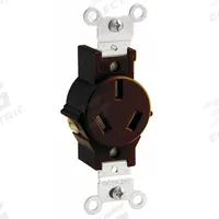 LEVITON Receptacle: Single, 10-20, Brown, 125/250V AC, 20 A, 3 Pole / 3 Wire (MPN 5032)