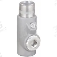 Sealing Fitting - Vertical and Horizontal: Aluminum, 2 1/2 in Trade Size, Male to Female (MPN EYM-250AL). Key specifications — Brand: APPLETON ELECTRIC; Finish: Powder Coated; Connection Type: Threaded; Thread Gender: Male to Female; Ends - Hazardous Fittings: 2-1/2 in FNPT x 2-1/2 in MNPT; Material: Aluminum; Hazardous Location Rating: Class II, Division 1 and 2, Groups E, F, G; Thread Type: NPT.
