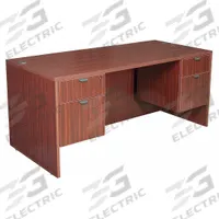 REGENCY Office Desk: Melamine, Mahogany, 2 Pedestals, 4 Drawers, 66 in Overall Wd, 29 in Overall Ht (MPN LDP6630MH). Key specifications — Desktop Material: Melamine; Includes Modesty Panel: Yes; Kit Product Type: Rectangular Office Desk; Desktop Color: Mahogany; Brand: REGENCY; Frame Color: Mahogany; Frame Material: Melamine; Product Type: Rectangular Office Desk.