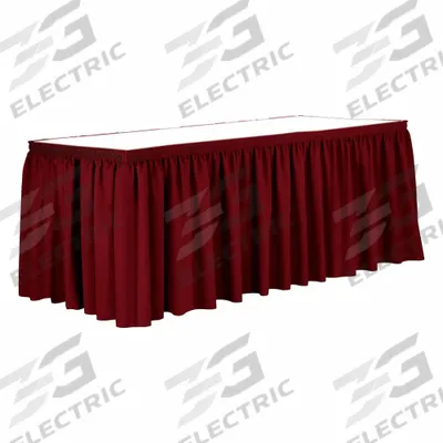 R&R TEXTILE Table Skirt: Red, 17 1/2 ft Overall Lg, Poly, Shirred, Hook-and-Loop - Table Skirts