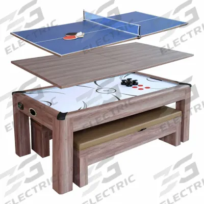 HATHAWAY 3-in1 Air Hockey Table w/Benches: Auto Electronic, 4 Pucks, 4 Strikers - Air Hockey Tables