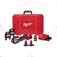 MILWAUKEE Press Tool Kit: M12™ REDLITHIUM™, Compact, Inline, 1/2 in/3/4 in/1 in Jaws (MPN 2473-22, 48-11-2412). Key specifications — attr518742: FORCE LOGIC™; attr525712: 1/2 in; 3/4 in; 1 in; attr518712: (4) Batteries.