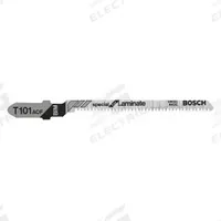 BOSCH Jigsaw Blade: 20, 3 1/4 in Blade Lg, Bi-Metal, Bi-Metal, T Shank, Laminates, 1 Pieces, 5 PK (MPN T101AOF). Key specifications — attr1097716: Solid Stock; attr1097715: Bi-Metal; attr1097719: 20; attr1097721: Bi-Metal; attr1097728: BOSCH.
