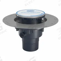 ZURN Floor Drain: 9 7/8 in Overall Dia, 5 in Grate Size, 2 in Nominal Pipe Size, Solvent Weld, PVC (MPN FD2-PV2-SS-CC). Key specifications — Color: Silver; Connection Type: Solvent Weld; Brand: ZURN; Includes: Stainless Steel Clamp Collar.