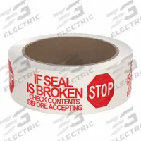 TAPECASE Tamper Evident Tape: 1.9 mil Tape Thick, White, 27 lb/in Tape Tensile Strength (MPN 15C751). Key specifications — Message: If Seal Has Been Broken With Stop Sign; Brand: TAPECASE.