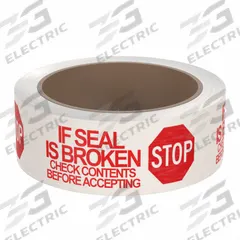 TAPECASE Tamper Evident Tape: 1.9 mil Tape Thick, White, 27 lb/in Tape Tensile Strength (MPN 15C751). Key specifications — Message: If Seal Has Been Broken With Stop Sign; Brand: TAPECASE.