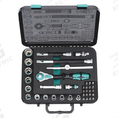 WERA Socket Wrench Set: 3/8 in Drive, 38 Piece, 6-Point, SAE - SAE Socket Sets with Drive Tools