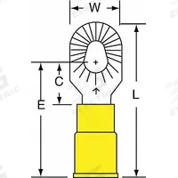 3M Ring Terminal: Yellow, Vinyl Insulation, #6/#8 Stud Size, 12 AWG to 10 AWG Wire Sizes, 600 V (MPN MV10-610RK). Key specifications — attr1308027: 3M; attr1356513: MV10.