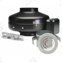 In-Line Duct Fan: 153 cfm Max., 4 in Duct, 84 W, 120V AC, 1 Ph, IP44, Galvanized Steel (MPN KIT-PV100X). Key specifications — Includes: Mounting Bracket; Brand: SOLER & PALAU; Speed Controllable: Yes; High-Efficiency Motor: No; Nameplate Voltage: 120V AC; Number of Speeds: 1; Airflow @ 0.000 in SP - Range: 0 to 249 cfm; High-Efficiency Motor_Broad: Standard-Efficiency Motor.