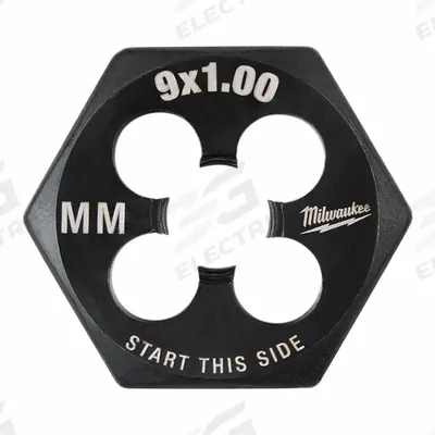 MILWAUKEE Hex Threading Die: M9x1 Metric, 1 in Hex Wd, Black Oxide Carbon Steel (MPN 49-57-5349) - Solid Hex Rethreading Dies