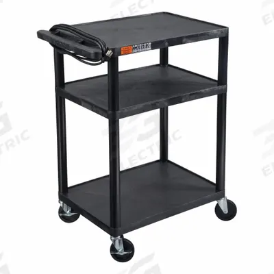 APPROVED VENDOR Utility Cart: 400 lb, 3 Shelves, 24 in L x 18 in W Self, Black - Utility Carts With Electrical Outlets