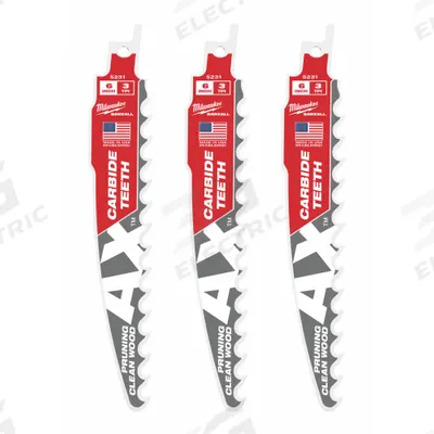 MILWAUKEE Reciprocating Saw Blade: 3 Teeth per Inch, 6 in Blade Lg, 0.05 in Blade Thick - Wood-Cutting & Pruning Blades