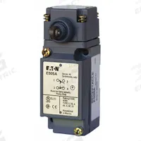 EATON Push Roller Plunger Limit Switch: Roller Plunger, Metallic, Momentary/Momentary, E50 (MPN E50AS36P). Key specifications — Brand: EATON; Electrical Connection: 8 ft Cable; Roller Material: Nylon; Series: E50.