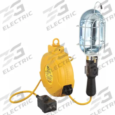 APPROVED VENDOR Extension Cord Reel with Hand Lamp: 20 ft Cord Lg, 18 AWG, SVT - Bulb-Dependent Lighted Cord Reels