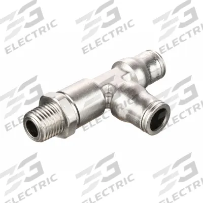 LEGRIS Push-Fit Tee Fitting: 1/4 in Pipe x 10 mm OD x 10 mm OD Size, Brass - Nickel-Plated Brass Tube Fittings