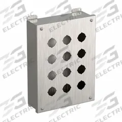 HAMMOND Push Button Enclosure: 30mm, 12 Holes, 304 Stainless Steel, NEMA 3R/4/4X (MPN 1435SSO). Key specifications — attr211299: HAMMOND; attr1043605: Washdown-Corrosion-Resistant.