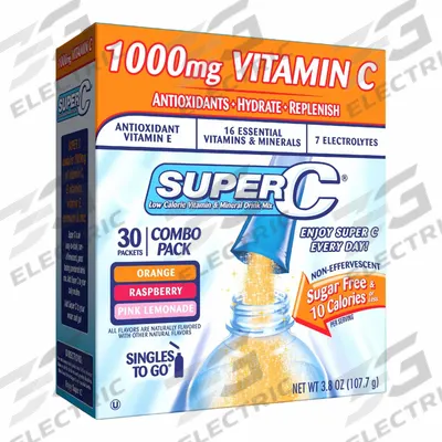 SUPER C Sports Drink Mix: Orange/Pink Lemonade/Raspberry, Single-Serve - Sugar-Free Concentrates