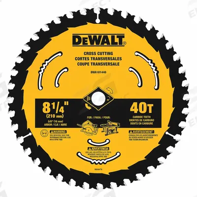 DEWALT Circular Saw Blade: 8 1/4 in Blade Dia., 40 Teeth, 0.07 in Cut Wd, 5/8 in Arbor Size - Wood-Cutting Blades