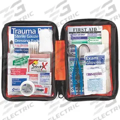 FIRST AID ONLY First Aid Kit and Housing: Gen Purpose, 1 People Served, 106 Components, Fabric (MPN FAO-420). Key specifications — Adhesive Bandages Included: (2) Butterfly Wound Closures; Application: General Purpose; Brand: FIRST AID ONLY; Housing Color: Orange; Housing Material: Fabric; Includes Oral or Inhalant Medication: Medication Included; Mountable: Portable; Oral and Inhalant Medicinals Included: (2) Non-Aspirin Pain Relievers.
