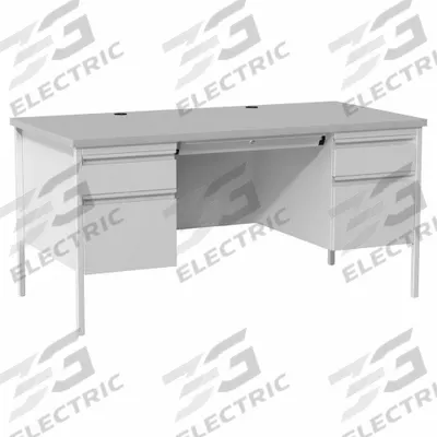 HIRSH Office Desk: Particle Board, Gray/Light Gray, 2 Pedestals, 4 Drawers - Pedestal Desks