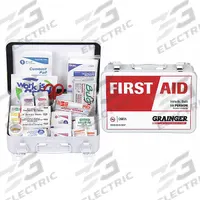 FIRST AID ONLY First Aid Kit and Housing: Vehicle, 10 People Served, 80 Components, Metal (MPN 54553). Key specifications — Adhesive Bandages Included: (4) Knuckle Bandages; Application: Vehicle; Brand: FIRST AID ONLY; Housing Color: White; Housing Material: Metal; Includes Oral or Inhalant Medication: Medication Included; Mountable: Wall Mount; Oral and Inhalant Medicinals Included: (6) Non-Aspirin Pain Relievers.