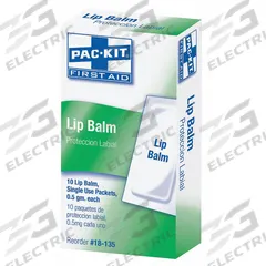 FIRST AID ONLY Lip Balm: Balm, 0.018 oz, 10 PK (MPN 18-135). Key specifications — Unitized: Unitized; Manufacturer Part Number: 18-135; Format: Balm; Purpose: Skin Protection; Product Type: Lip Balm; Brand: FIRST AID ONLY; Unit Package Type: Packet; Active Ingredient: Mineral Oil.