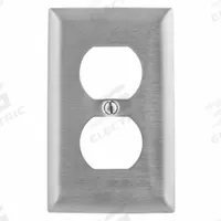 HUBBELL Wall Plate: Duplex Outlet, 1 Gang, Silver, Jumbo Size (MPN SSJ8). Key specifications — Brand: HUBBELL; Material: Stainless Steel.