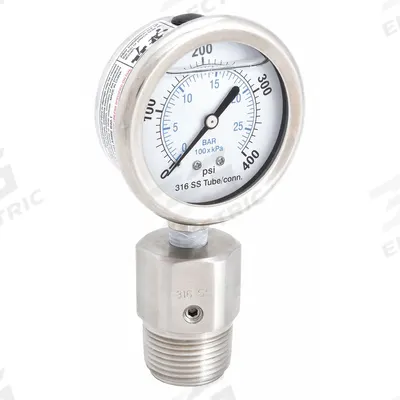 KODIAK Pressure Gauge with Diaphragm Seal: 0 psi to 400 psi, KC301/DSM35FLUSH - Dial Pressure Gauges with 316 SS Male-Threaded Mini-Seal