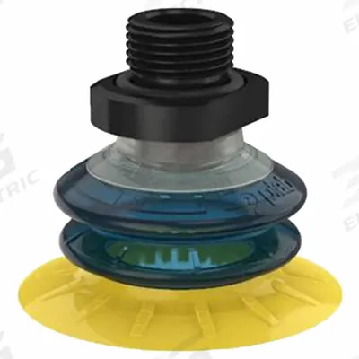 PIAB Vacuum Pad Assembly: G1/8 in, 25 mm Pad Dia, Polyurethane, Blue/Yellow - Multi-Bellows Type Packaging Industry Vacuum Pad Assemblies