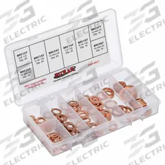 SUR&R Brake Line Washer Assortment Kit: Brake Line Washer Kit, Copper, 130 Pieces (MPN BRC7). Key specifications — Material: Copper; Product Type: Brake Line Washer Kit; Brand: SUR&R.