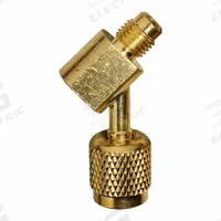 FIELDPIECE Adapter: 2 1/2 in Lg, 45° Angle, Input 1/4 in Male SAE Right-Hand, A2L Compatible (MPN RHCM45). Key specifications — Product Type: Adapter; Brand: FIELDPIECE; Manufacturer Part Number: RHCM45; Material: Brass.