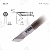 HAKKO Soldering Tip: T39 Series, Knife, 5 mm W, 15 mm Lg, 0.2 in OD (MPN T39-KF). Key specifications — Brand: HAKKO; Compatible Handpiece Manufacturer Model Number: FX-9701; Manufacturer Part Number: T39-KF.