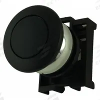 EATON Mushroom Head Push Button: Black, 22 mm Mounting Size, Metallic, Maintained (MPN M22M-DRP-S). Key specifications — Brand: EATON; Action: Maintained; Series: M22; Push Button Material Type: Metallic.