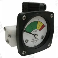 MIDWEST INSTRUMENT 3-Color Differential Pressure Indicator: 1,000 psig Max. Static Pressure, 522 (MPN 522P-005V-LE). Key specifications — Brand: MIDWEST INSTRUMENT; Accuracy: ±5% of Full Scale; Sensor Material: Viton; Housing Material: Acetal Plastic; Transition Points: 0 psid to 3 psid (Green) / 3 psid to 4 psid (Yellow) / 4 psid to 5 psid (Red).