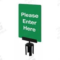 TENSABARRIER Acrylic Sign: Green, Please Enter Here Message, 11 in Overall Lg, 7 in Overall Wd (MPN S01-P-28-7X11-V-HDSB-1701-33). Key specifications — Brand: TENSABARRIER; Color: Green; Includes: Mounting Adapter; Message: Please Enter Here; For Use With: Tensabarrier Posts; Material: Acrylic.