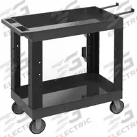 LUXOR Utility Cart: 600 lb, 2 Shelves, 18 in L x 32 in W Self, Black, Ergonomic (MPN EC11-NDUST-B). Key specifications — Shelf Color: Black; Brand: LUXOR; Caster/Wheel Configuration: (2) Swivel with Brake.