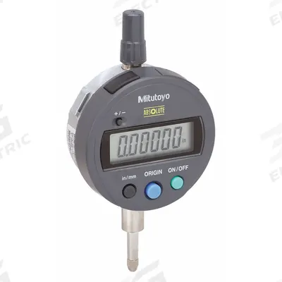 MITUTOYO Digital Indicator: 0 in to 0.5 in /0 mm to 12.7 mm, Inch/Metric, 0.0001 in Accuracy - Digital Indicators with Removable Flat Back